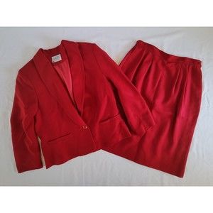Miss Pendleton Womens Suit Blazer Jacket Skirt Virgin Wool Long Sleeve Red Sz 12